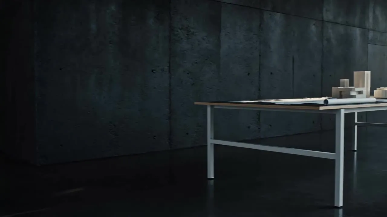Moody Kreativstudio mit Tageslicht, Konzeptwänden und Konferenztisch aus Beton